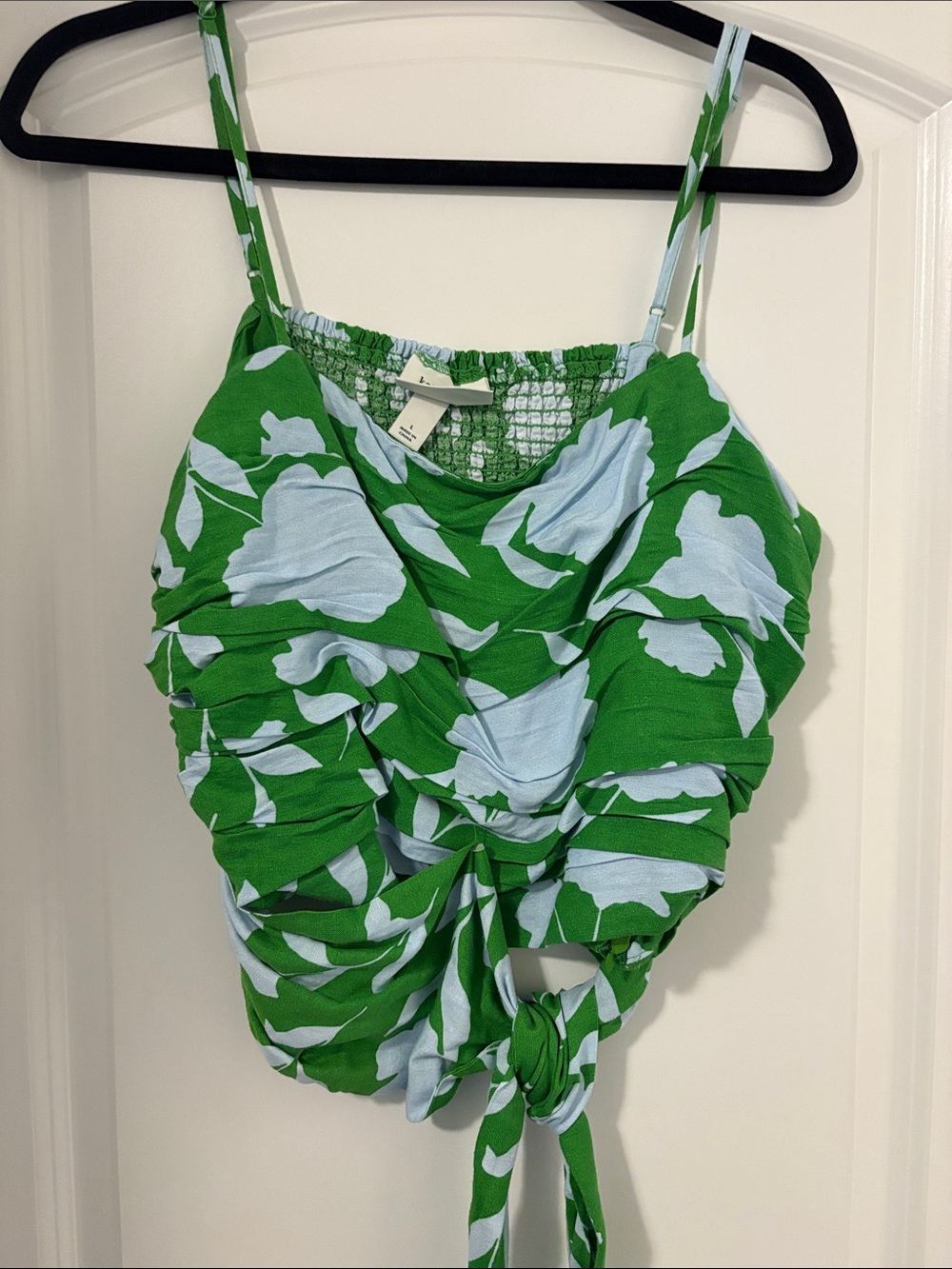 Green & Light Blue Floral Ruched Tank Top